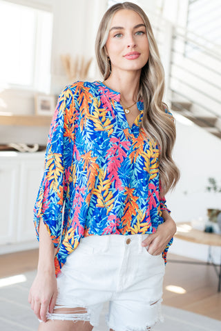 Dear Scarlett Lizzy Top in Blue and Pink Branches