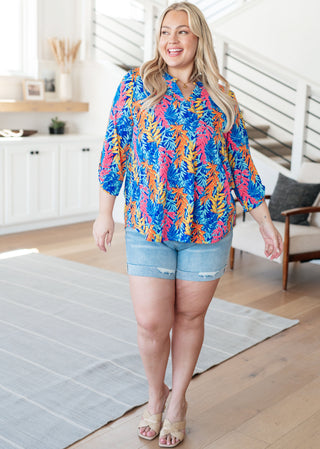 Dear Scarlett Lizzy Top in Blue and Pink Branches