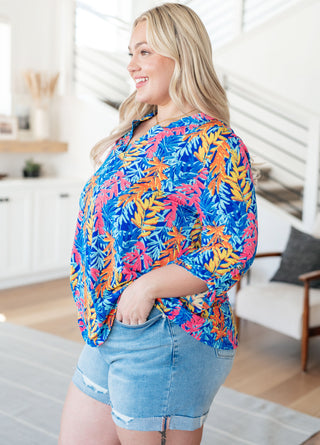 Dear Scarlett Lizzy Top in Blue and Pink Branches