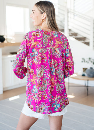 Dear Scarlett Lizzy Top in Magenta Floral Paisley