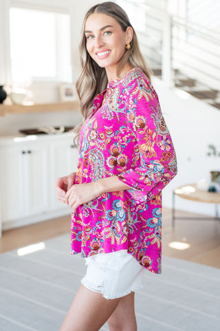 Dear Scarlett Lizzy Top in Magenta Floral Paisley