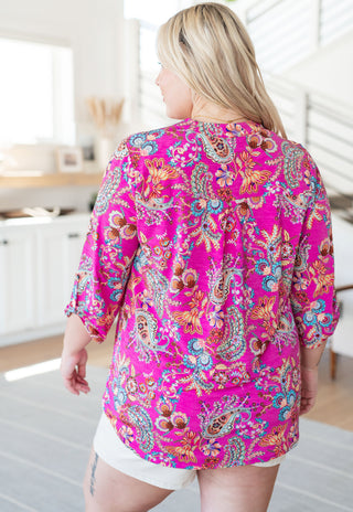 Dear Scarlett Lizzy Top in Magenta Floral Paisley