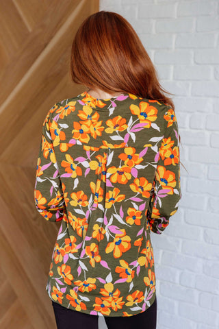 Dear Scarlett Lizzy Top in Olive and Mustard Floral