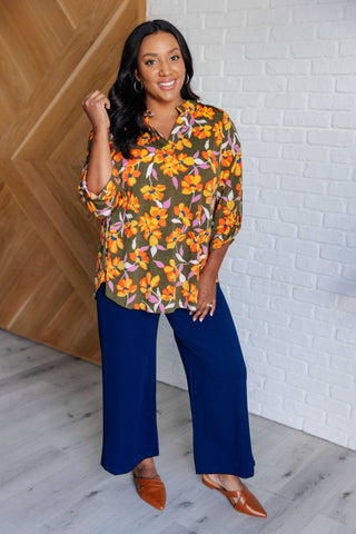 Dear Scarlett Lizzy Top in Olive and Mustard Floral