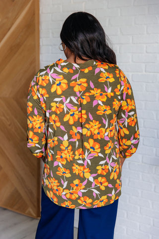 Dear Scarlett Lizzy Top in Olive and Mustard Floral