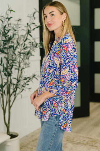 Dear Scarlett Lizzy Top in Royal Blue Paisley