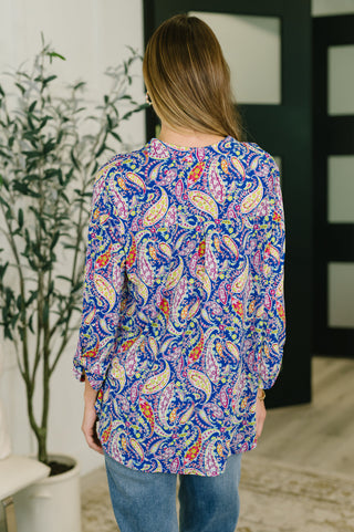 Dear Scarlett Lizzy Top in Royal Blue Paisley
