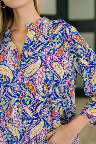 Dear Scarlett Lizzy Top in Royal Blue Paisley