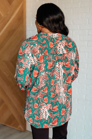 Dear Scarlett Lizzy Top in Teal Snake Print