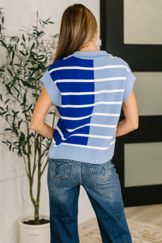 One Eleven North Lonely Traveler Striped Quarter Zip Vest in Blue