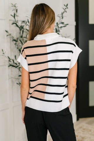 One Eleven North Lonely Traveler Striped Quarter Zip Vest in White