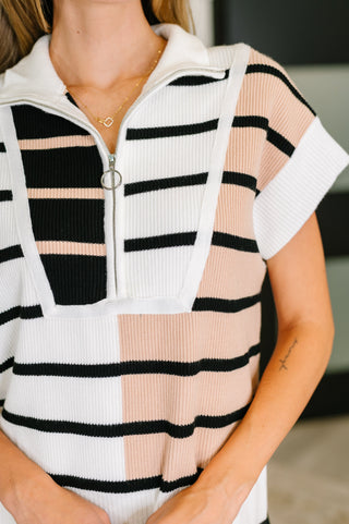 One Eleven North Lonely Traveler Striped Quarter Zip Vest in White