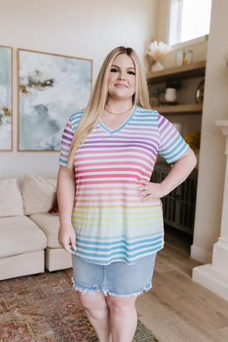 Heimish Looking for Rainbows V-Neck Striped Top