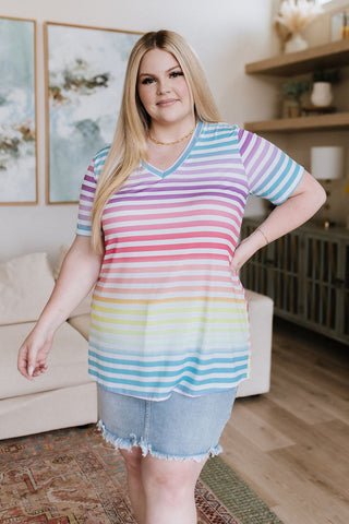 Heimish Looking for Rainbows V-Neck Striped Top