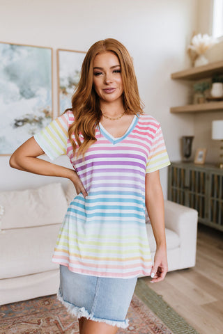 Heimish Looking for Rainbows V-Neck Striped Top
