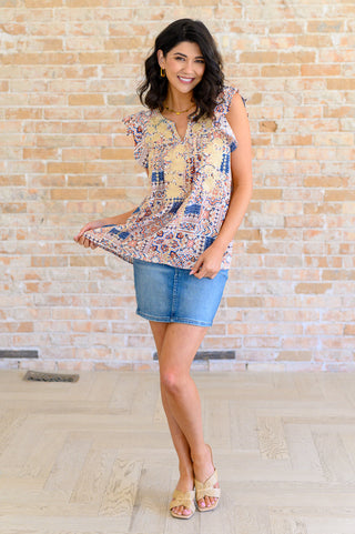 Savanna Jane Love of My Life Flutter Sleeve Top in Denim Taupe