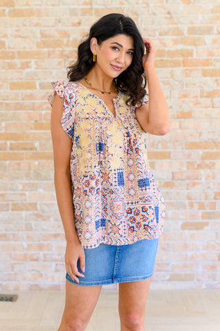 Savanna Jane Love of My Life Flutter Sleeve Top in Denim Taupe