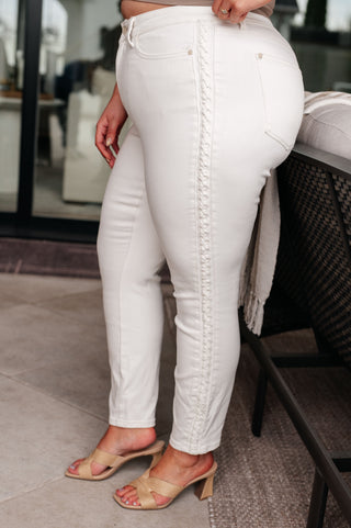 Judy Blue Maddie Mid Rise Braided Side Seam Relaxed Jeans - Exclusive