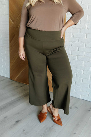 Dear Scarlett Magic Wide Leg Crop Pants in Olive
