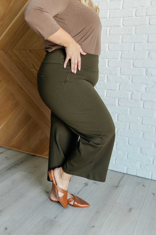 Dear Scarlett Magic Wide Leg Crop Pants in Olive