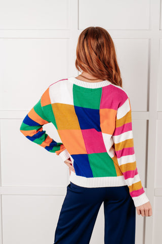 One Eleven North Manifesting Moment Checkered Color Block Sweater