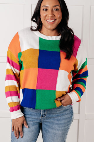 One Eleven North Manifesting Moment Checkered Color Block Sweater