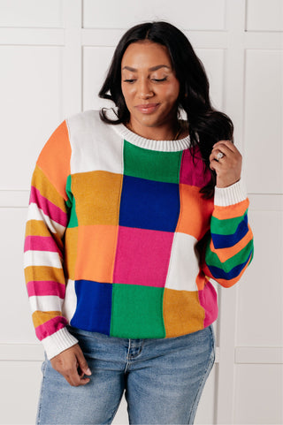 One Eleven North Manifesting Moment Checkered Color Block Sweater