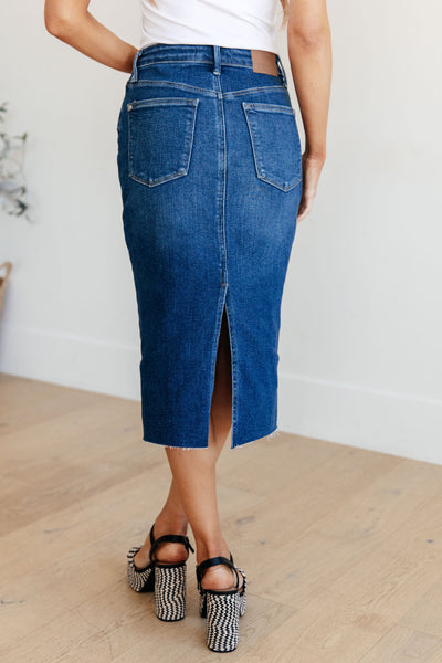 Judy Blue High Rise Denim Midi Skirt 2831 - Exclusive-Skirt-Sunshine and Wine Boutique