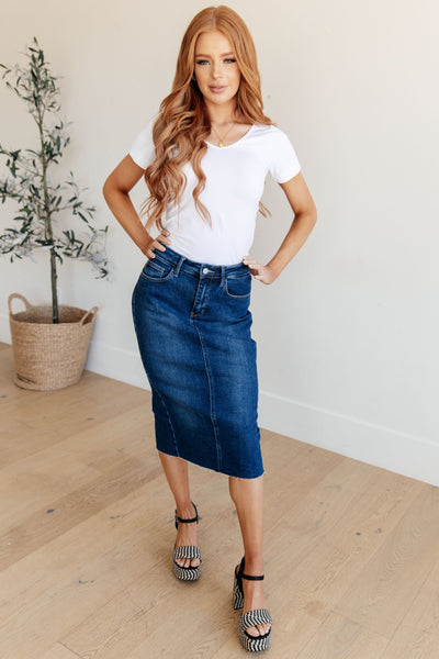 Judy Blue High Rise Denim Midi Skirt 2831 - Exclusive-Skirt-Sunshine and Wine Boutique