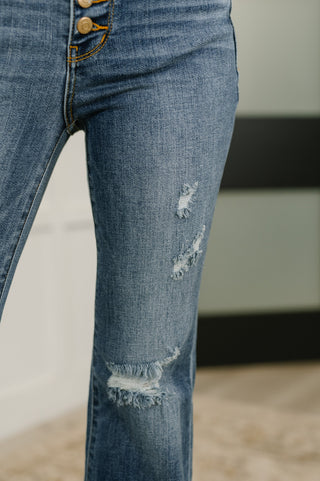 Judy Blue Marion Mid Rise Button Fly Flare with Destroy Fray Hem - Exclusive