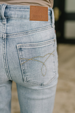 Judy Blue Mckaylee Mid Rise Kick Flare Jeans with Frayed Hem - Exclusive