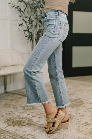 Judy Blue Mckaylee Mid Rise Kick Flare Jeans with Frayed Hem - Exclusive