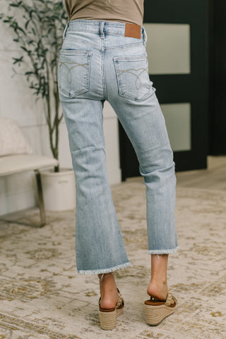 Judy Blue Mckaylee Mid Rise Kick Flare Jeans with Frayed Hem - Exclusive