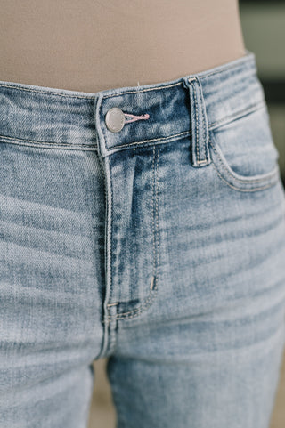 Judy Blue Mckaylee Mid Rise Kick Flare Jeans with Frayed Hem - Exclusive