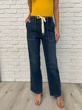 Judy Blue Melanie High Rise Drawstring Wide Leg Jeans - Exclusive