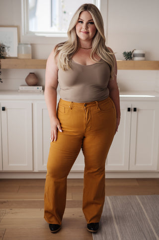 Judy Blue Melinda High Rise Control Top Flare Jeans in Marigold - Exclusive