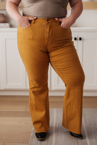 Judy Blue Melinda High Rise Control Top Flare Jeans in Marigold - Exclusive