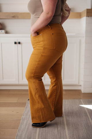 Judy Blue Melinda High Rise Control Top Flare Jeans in Marigold - Exclusive