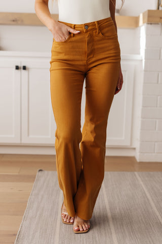 Judy Blue Melinda High Rise Control Top Flare Jeans in Marigold - Exclusive