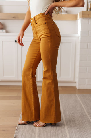 Judy Blue Melinda High Rise Control Top Flare Jeans in Marigold - Exclusive