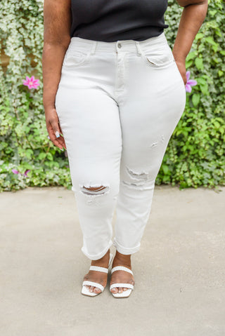 Judy Blue Mid-Rise Boyfriend Destroyed White Jeans - Exclusive