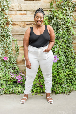 Judy Blue Mid-Rise Boyfriend Destroyed White Jeans - Exclusive