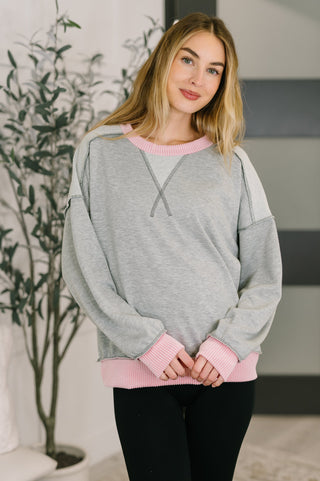 7th Ray Midnight Cravings Trim Accent Pullover in Grey