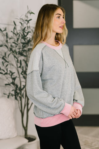 7th Ray Midnight Cravings Trim Accent Pullover in Grey