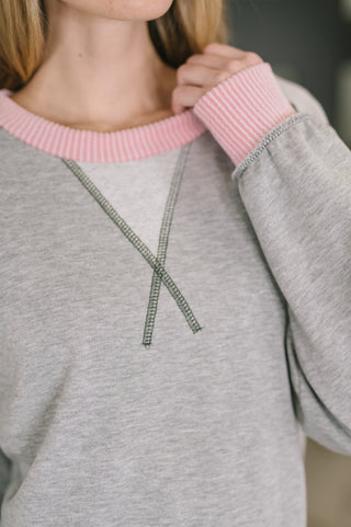 7th Ray Midnight Cravings Trim Accent Pullover in Grey
