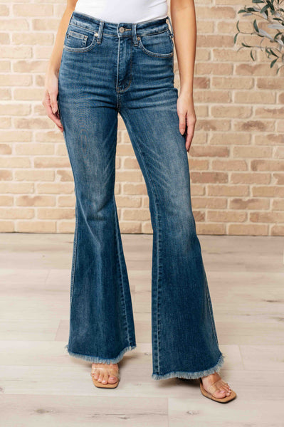 Judy Blue High Waist Control Top Frayed Hem Flare Jeans 88681 - Exclusive-Jeans-Sunshine and Wine Boutique