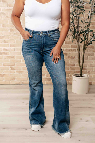 Judy Blue High Waist Control Top Frayed Hem Flare Jeans 88681 - Exclusive-Jeans-Sunshine and Wine Boutique