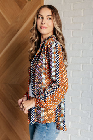 One Eleven North Moderately Mod Polka Dot Button Up Top