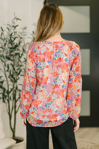 One Eleven North Modern Meadow V-Neck Puff Sleeve Blouse