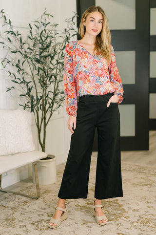 One Eleven North Modern Meadow V-Neck Puff Sleeve Blouse